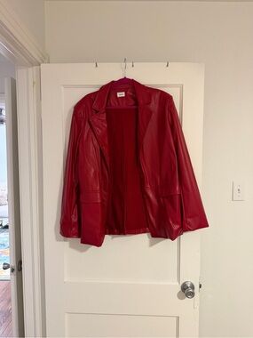Red Vegan Leather Blazer Jacket - Classic Women's Coat